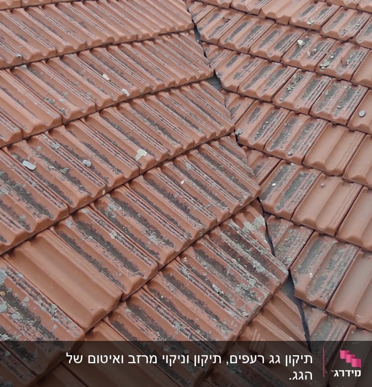 גג רעפים חומים עם לכלוך ופסולת קטנה